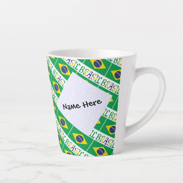 Brasil and Brazilian Flag Tiled Personalized  Latte Mug (Right)