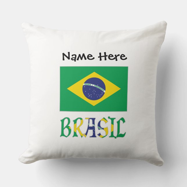Brasil Bandera Brasil Personalized Name Throw Pillow (Front)