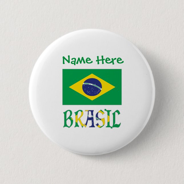Brasil Bandera do Brasil Green Personalized  2 Inch Round Button (Front)