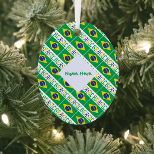 Brasil Bandera do Brasil Tiled Personalized Metal Ornament