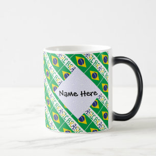 Brasil Bandiera Brasil Tiled Personalized Name  Magic Mug