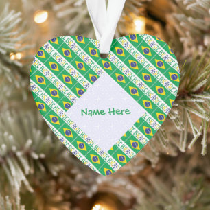 Brasil Bandiera Brasil Tiled Personalized Name Ornament