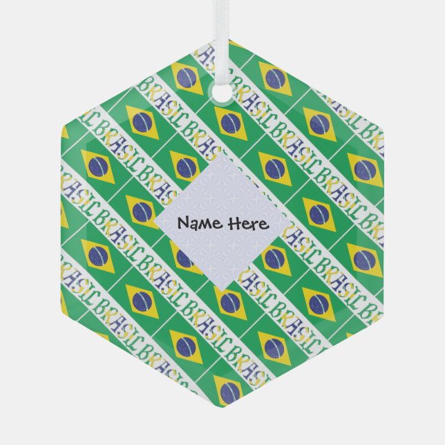 Brasil Bandiera do Brasil Tiled Personalized  Glass Ornament (Front)