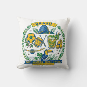 Brasil Culture Badge Cafe Samba Futebol Amazonia Throw Pillow