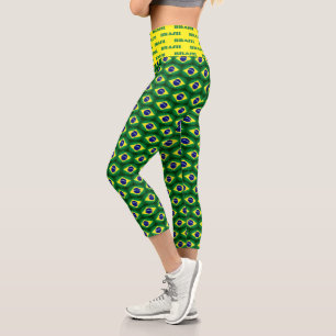 Brasil flag pattern high waist capri leggings