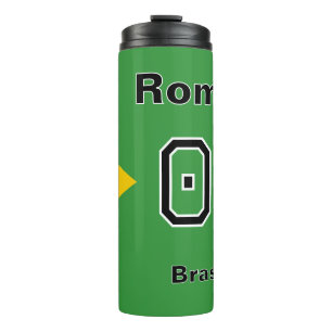 Brasil Flag Personalized Soccer Player Name Number Thermal Tumbler