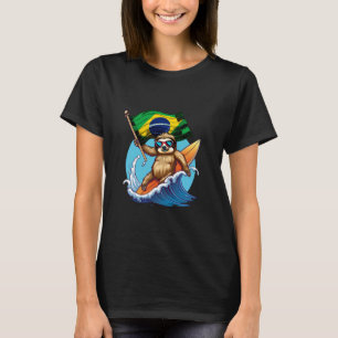 Brasil Flag Sloth Surfing Brazilian Pride Brasilia T-Shirt