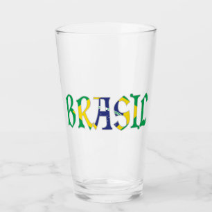 Brasil in Portuguese in Flag Colours Glass