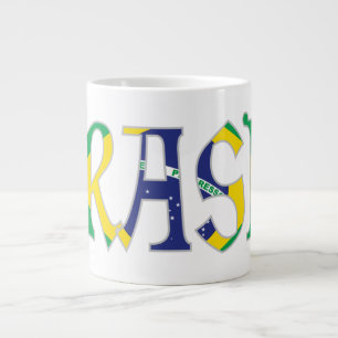 Brasil in Portuguese in Flag Colours Large Coffee Mug