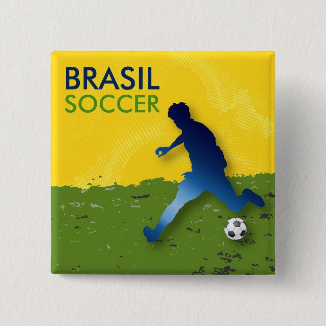 Brasil Soccer 2 Inch Square Button (Front)