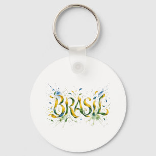 Brasil Watercolor Splatter Artistic Keychain