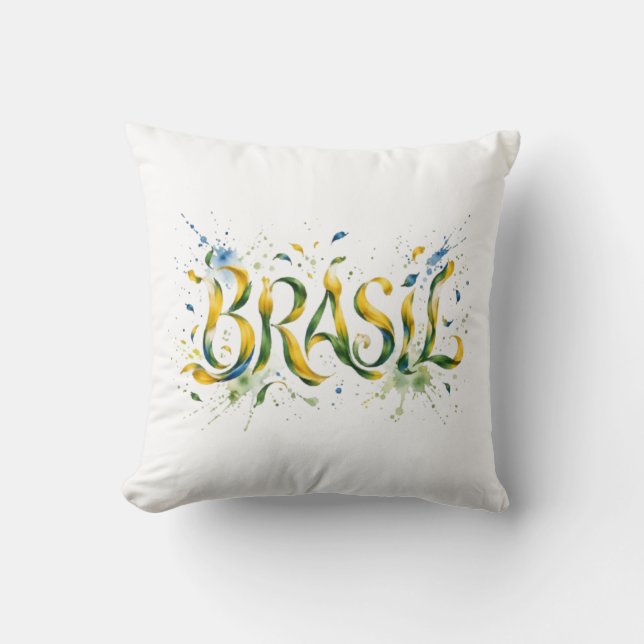 Brasil Watercolor Splatter Artistic  Throw Pillow (Front)
