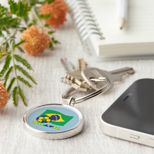 Brasileiro Futebol e Bandeira Brasil in Portuguese Keychain