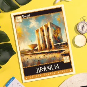 Brasília, Brazil Vintage Painting Postcard