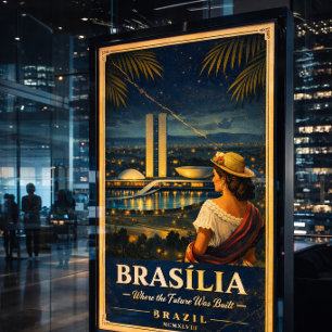 Brasília Brésil Affiche de voyage vintage nuit