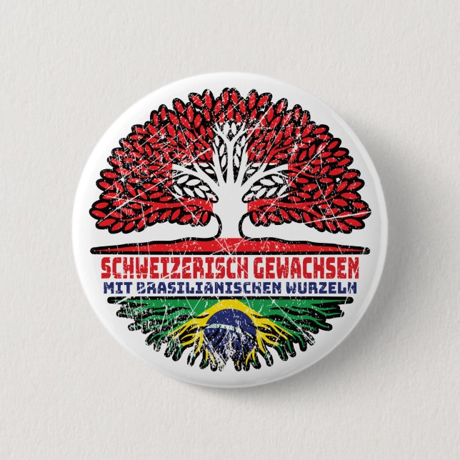 Brasilien Brasilianisch Schweizer Schweiz Baum 2 Inch Round Button (Front)