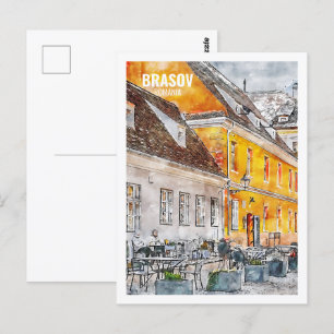 Brasov Romania Famous Travel Watercolor Sketch Postcard