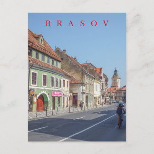 Brasov town centre street view postcard