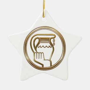 Brass and Copper Aquarius Zodiac Astrology Ceramic Ornament