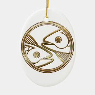 Brass and Copper Pisces Zodiac Astrology Ceramic Ornament