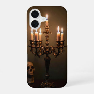 Brass Candelabra and Skull Gothic Case
