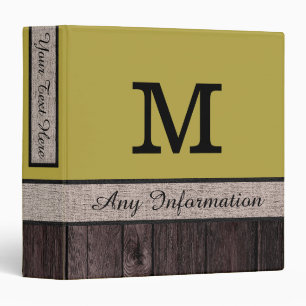 Brass Colour Rustic Look Wood Monogram Binder