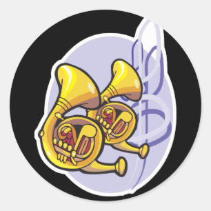 brass french horns classic round sticker