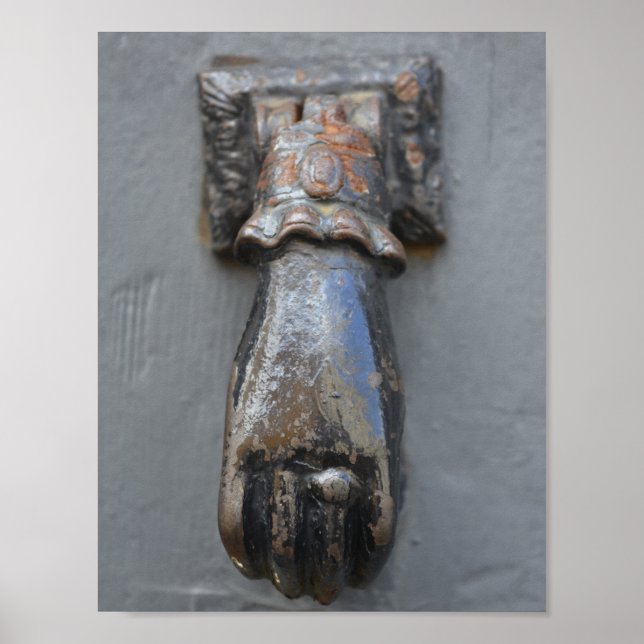 Brass hand door knocker poster (Front)
