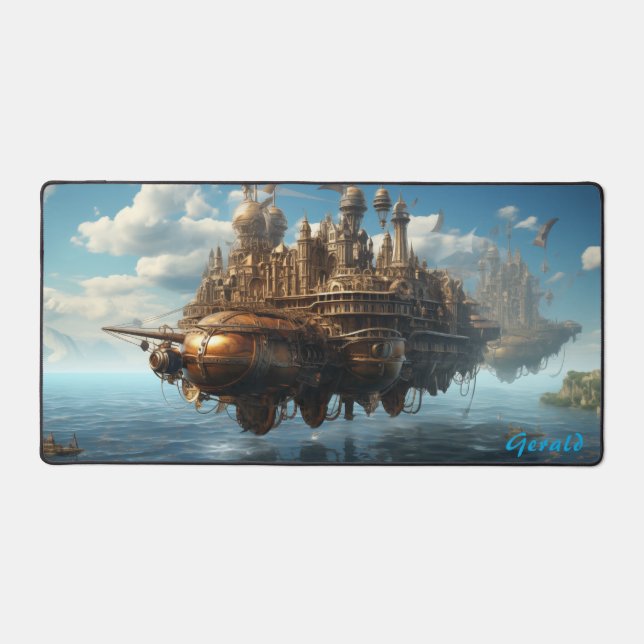 Brass Haven Steampunk Castle Fantasy Desk Mat (Front)