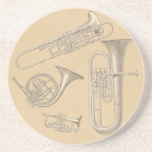 Brass Instruments Vintage Drawings Coaster