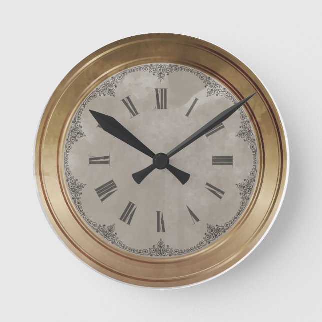 Brass Marble Roman Numerals Round Clock (Front)