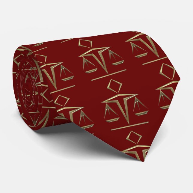 Brass Scales of Justice on Rosewood Red Tie (Rolled)