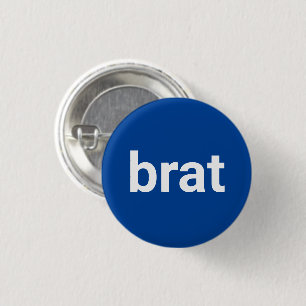 Brat funny cool minimalist typography white blue 1 inch round button