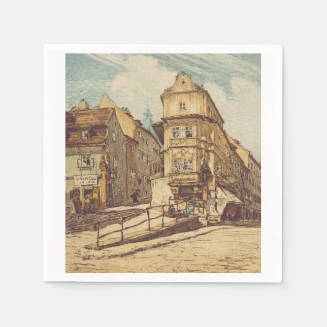 Bratislava by Richard Lux Century Colored Etching Napkin (Front)