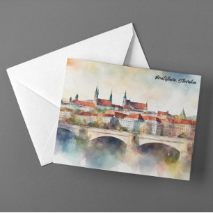 Bratislava Slovakia Watercolor Painting Panorama Postcard