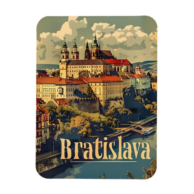 Bratislava travel ad vintage magnet (Vertical)