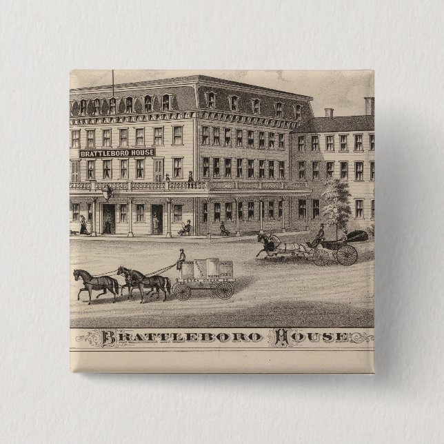 Brattleboro House 2 Inch Square Button (Front)