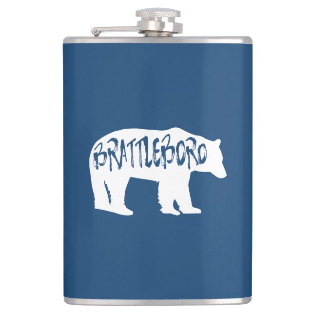 Brattleboro Vermont Bear Hip Flask (Front)