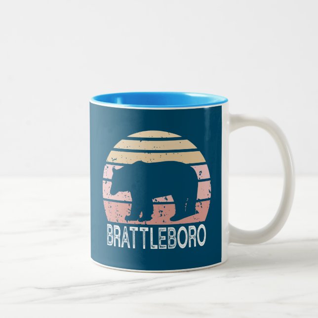 Brattleboro Vermont Retro Bear Two-Tone Coffee Mug (Right)