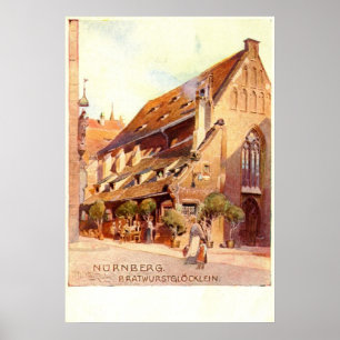 Bratwurstglöcklein, Nürnberg Germany 1910 Vintage Poster