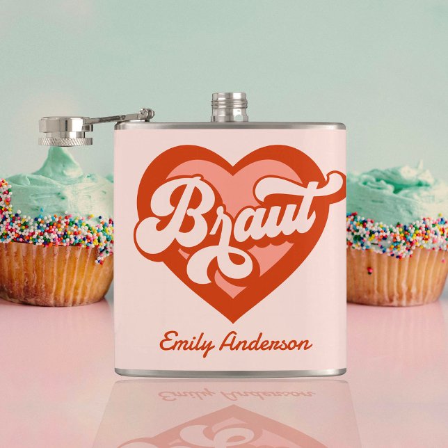 Braut Und Team Braut Bachelorette Retro Herz Hip Flask (Creator Uploaded)