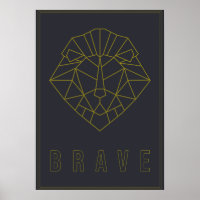 Brave affirmation poster of a yellow origami lion