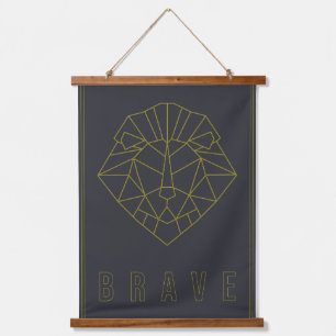 Brave affirmation poster of a yellow origami lion hanging tapestry