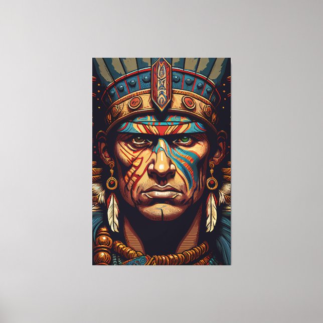 Brave and Bold: The Aztec Warrior Rises Canvas Print (Front)
