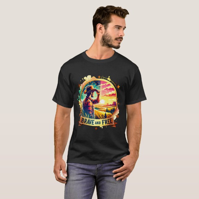 ✨"Brave and Free" Cowboy Free T-shirt     (Devant entier)