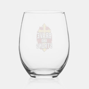 Brave and Strong Vintage Cross Shirt Design_1 Stemless Wine Glass