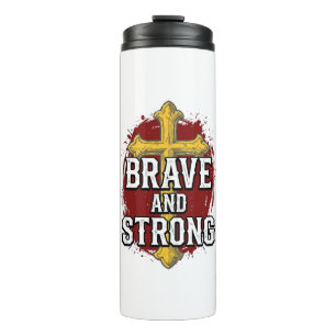 Brave and Strong Vintage Cross Shirt Design_1 Thermal Tumbler