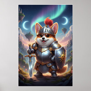 Brave Corgi Knight   Fantasy Cute Armor Art Poster