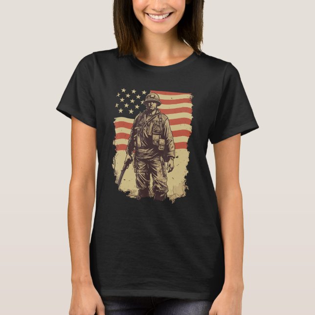 Brave Defender Patriotic American Soldier T-Shirt (Front)