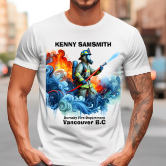 Brave firefighter battling flames with water waves T-Shirt